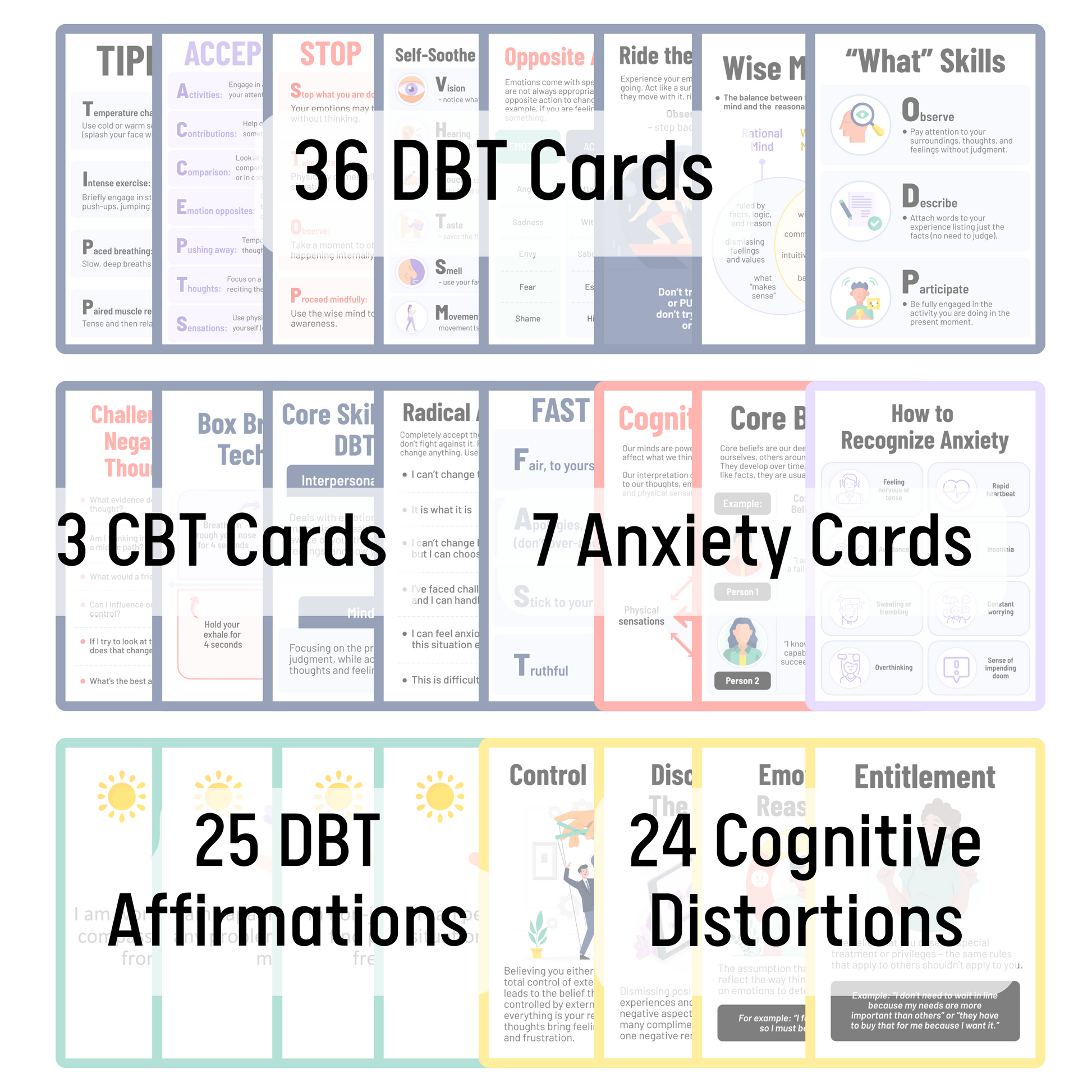 Infassic DBT Flashcards - Dialectical Behavior Therapy Coping Skills Cards (95 Cards)