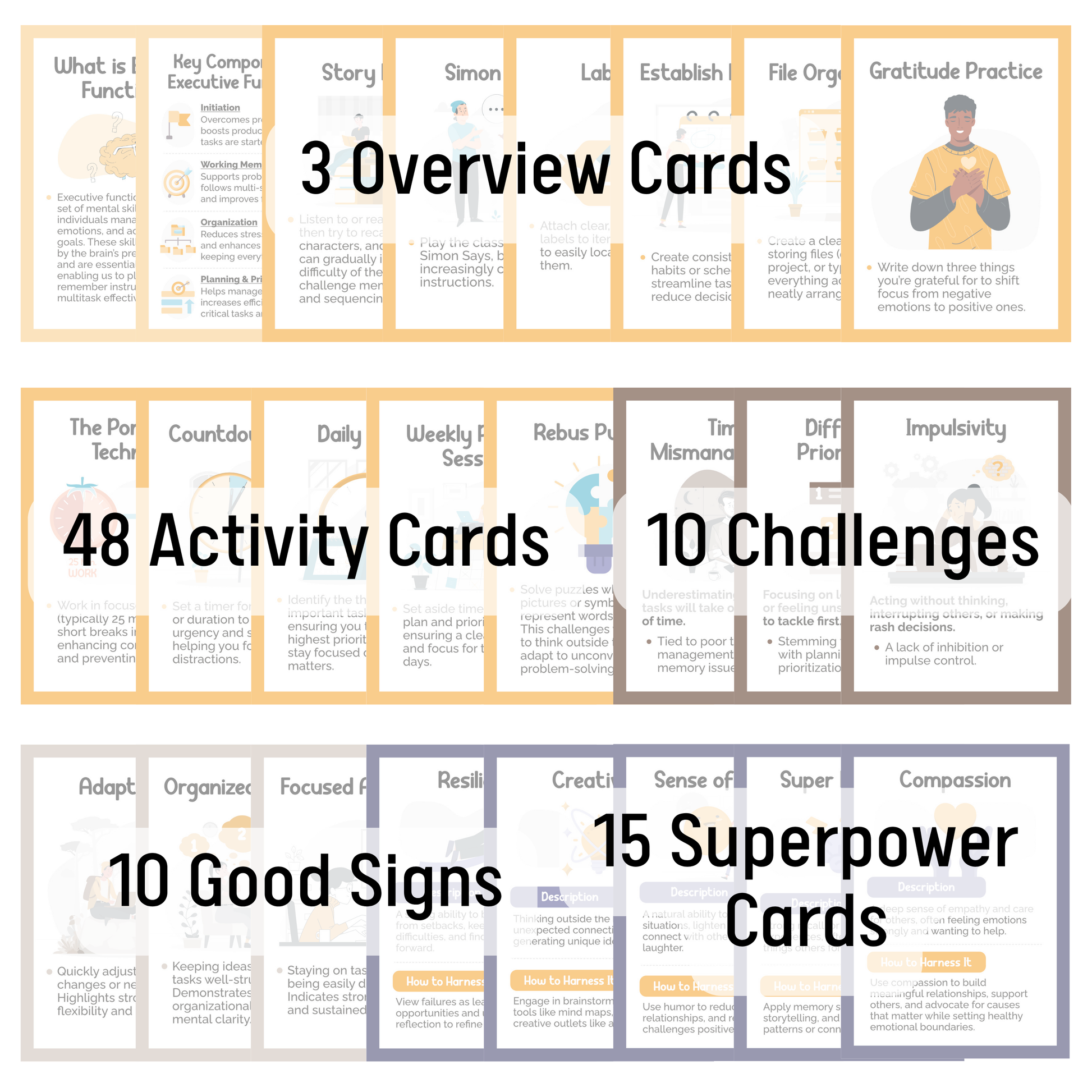 ADHD Executive Functioning Flashcards - ADHD Coping Flash Cards (86 cards)