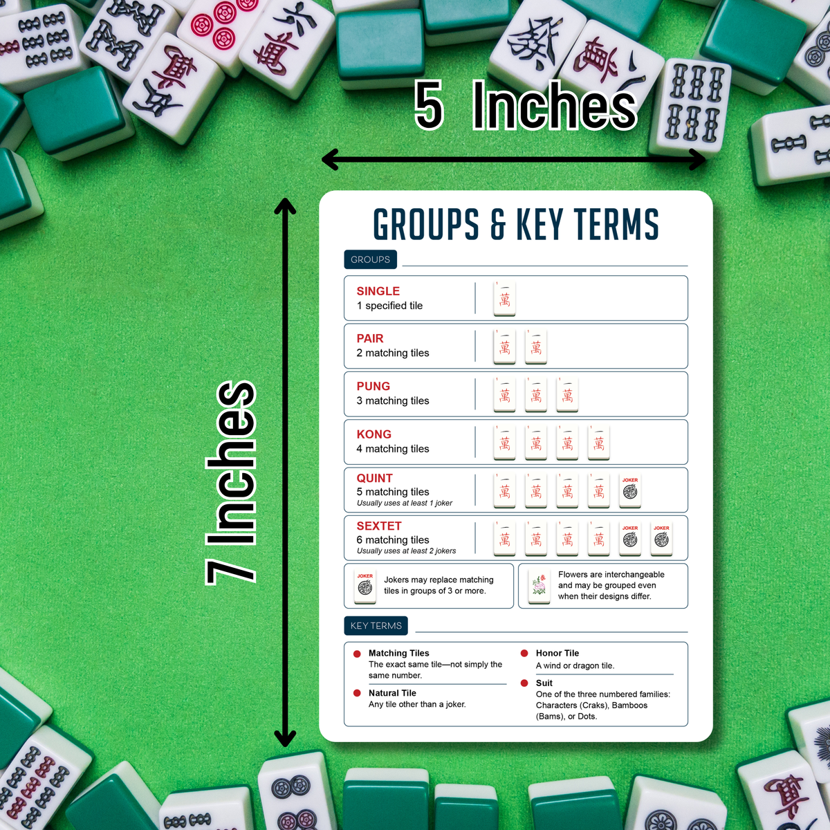 Infassic American Mah Jongg Quick Reference Guide - Mahjong Cheat Sheet for Beginners - Mah Jong Rules, Accessories, & Gifts - 6 Double-Sided 5” x 7” Cards