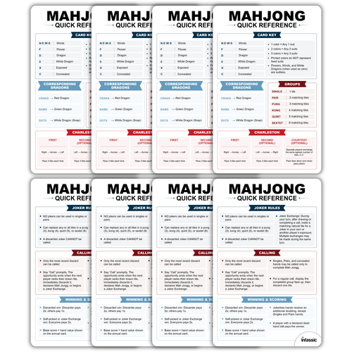 American Mah Jongg Table Reference Card - Mahjong Cheat Sheet & Quick Play Guide - Charleston, Joker Rules, Calling, Scoring, Card Key & Groups - Double-Sided 5.5" x 8.5"