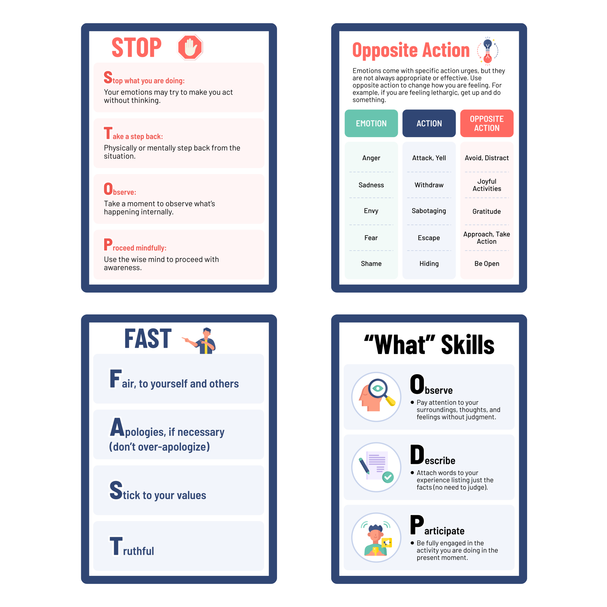 Infassic DBT Flashcards - Dialectical Behavior Therapy Coping Skills Cards (95 Cards)