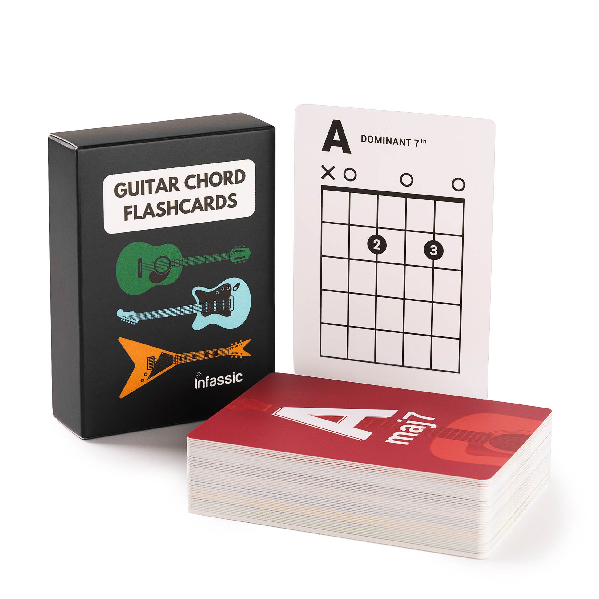 Infassic Guitar Chord Flash Cards - Acoustic & Electric Guitar Learning Cheat Sheets (48 cards)