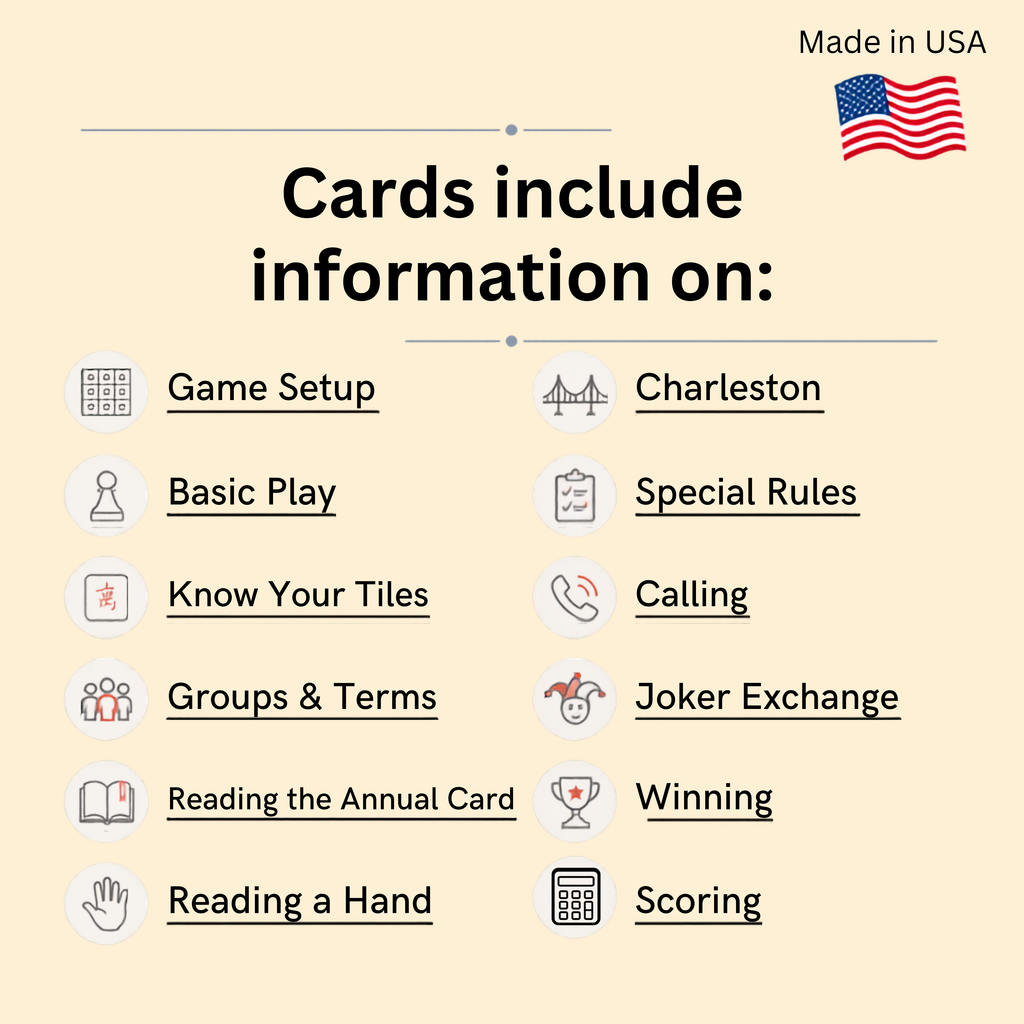 Infassic American Mah Jongg Quick Reference Guide - Mahjong Cheat Sheet for Beginners - Mah Jong Rules, Accessories, & Gifts - 6 Double-Sided 5” x 7” Cards