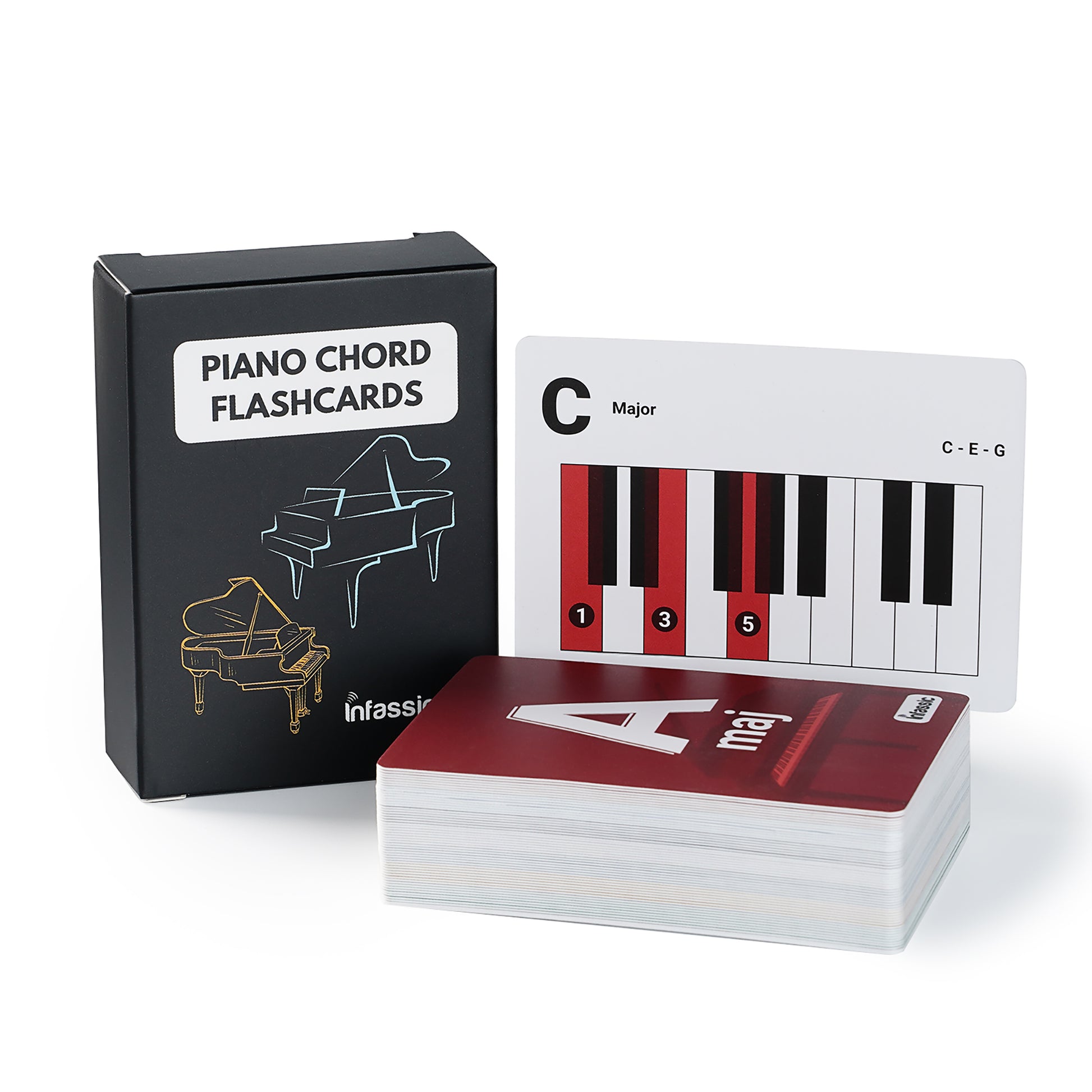Infassic Piano Chord Flash Cards - Acoustic & Keyboard Piano Learning Cheat Sheets (55 cards)