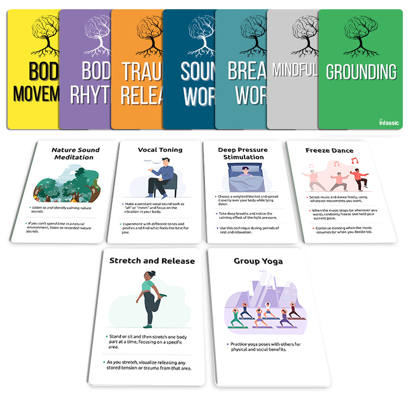 Somatic Therapy Exercise Cards for Nervous System Regulation - 50 Cards - 2.75”x3.9”